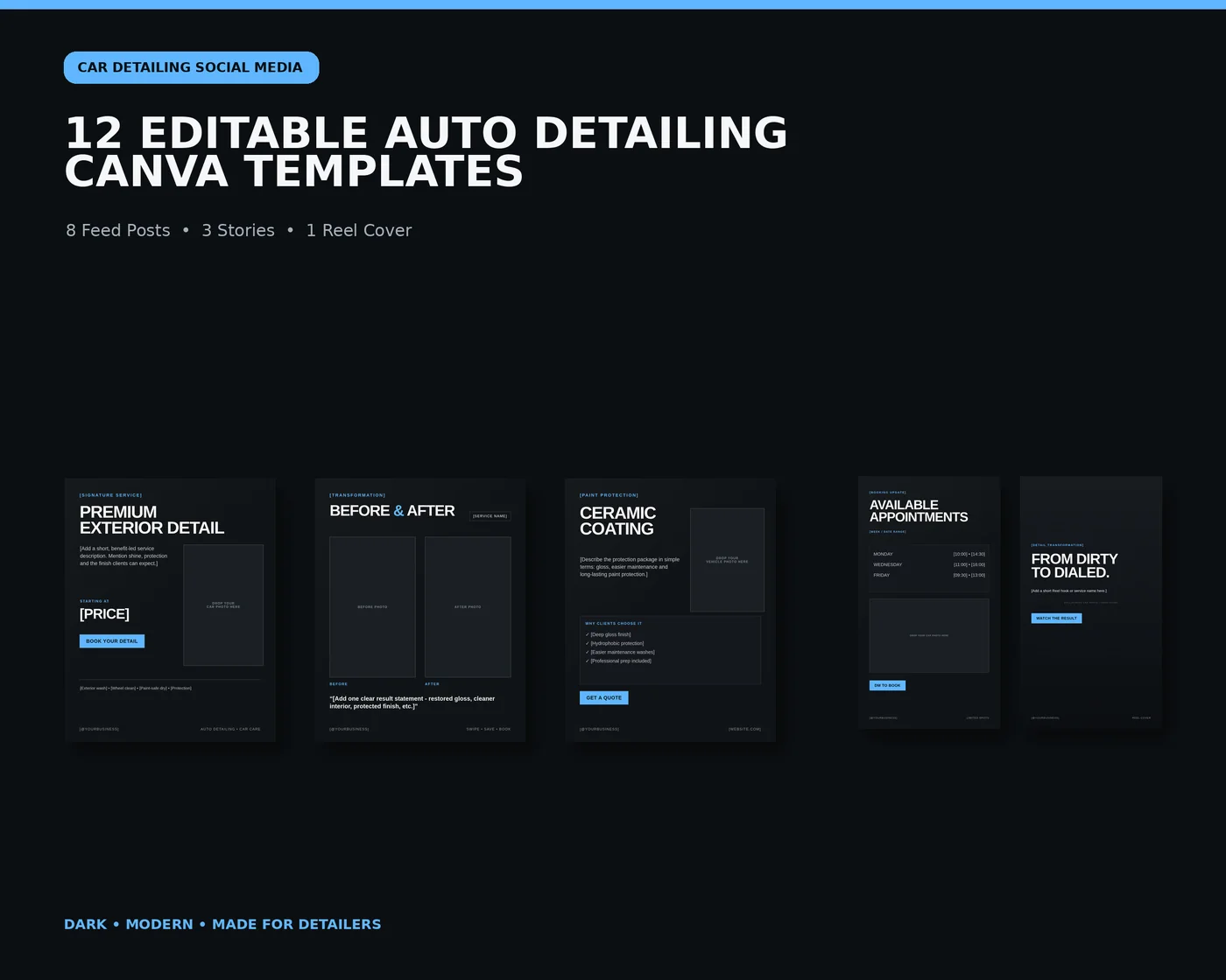 Auto Detailing Instagram Canva Templates preview