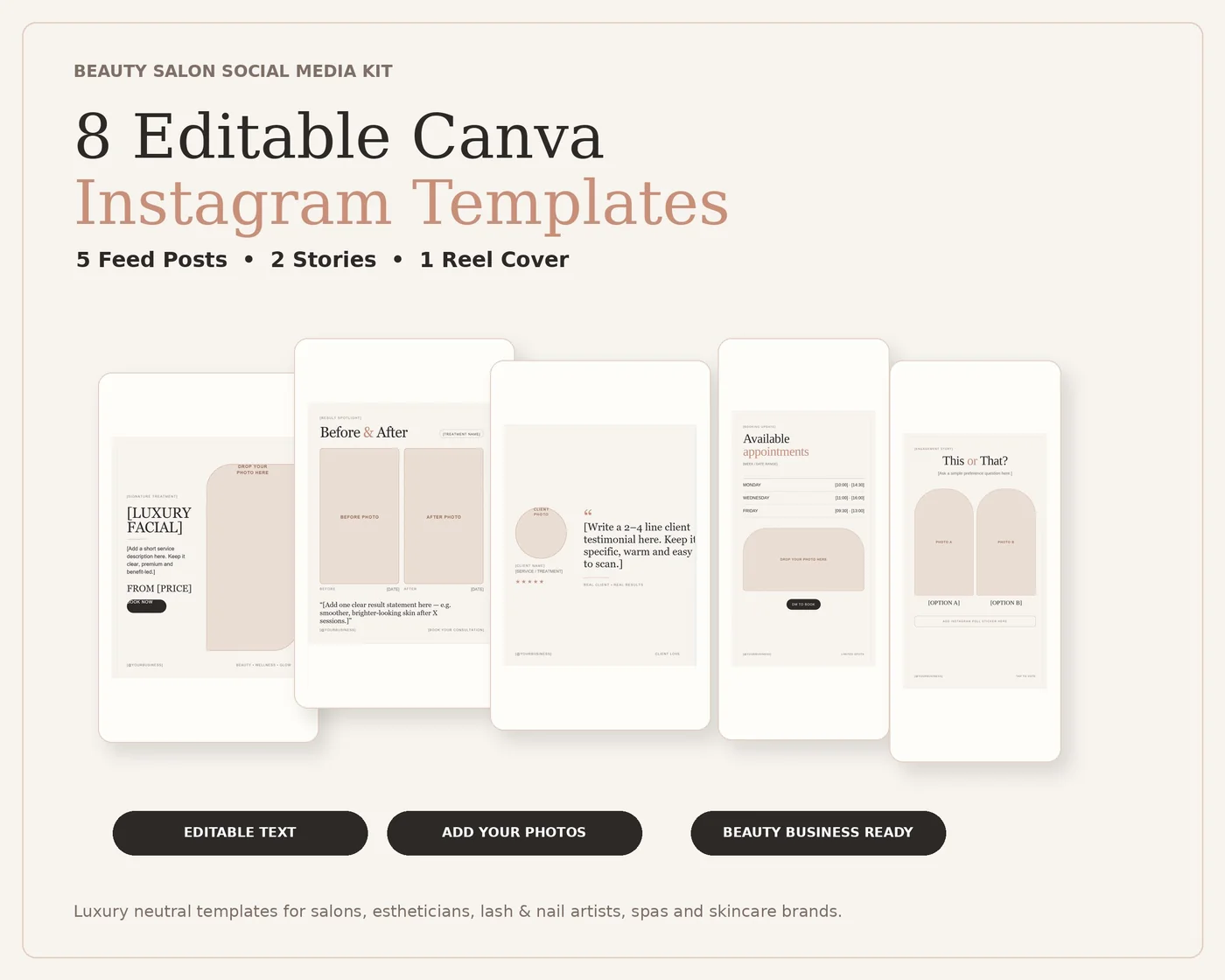 Beauty Salon Instagram Canva Templates preview